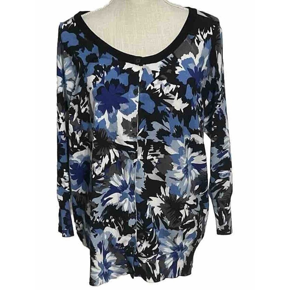 Lane Bryant Sweater Size 14/16 Blue Floral Cardigan Button Front Sweater